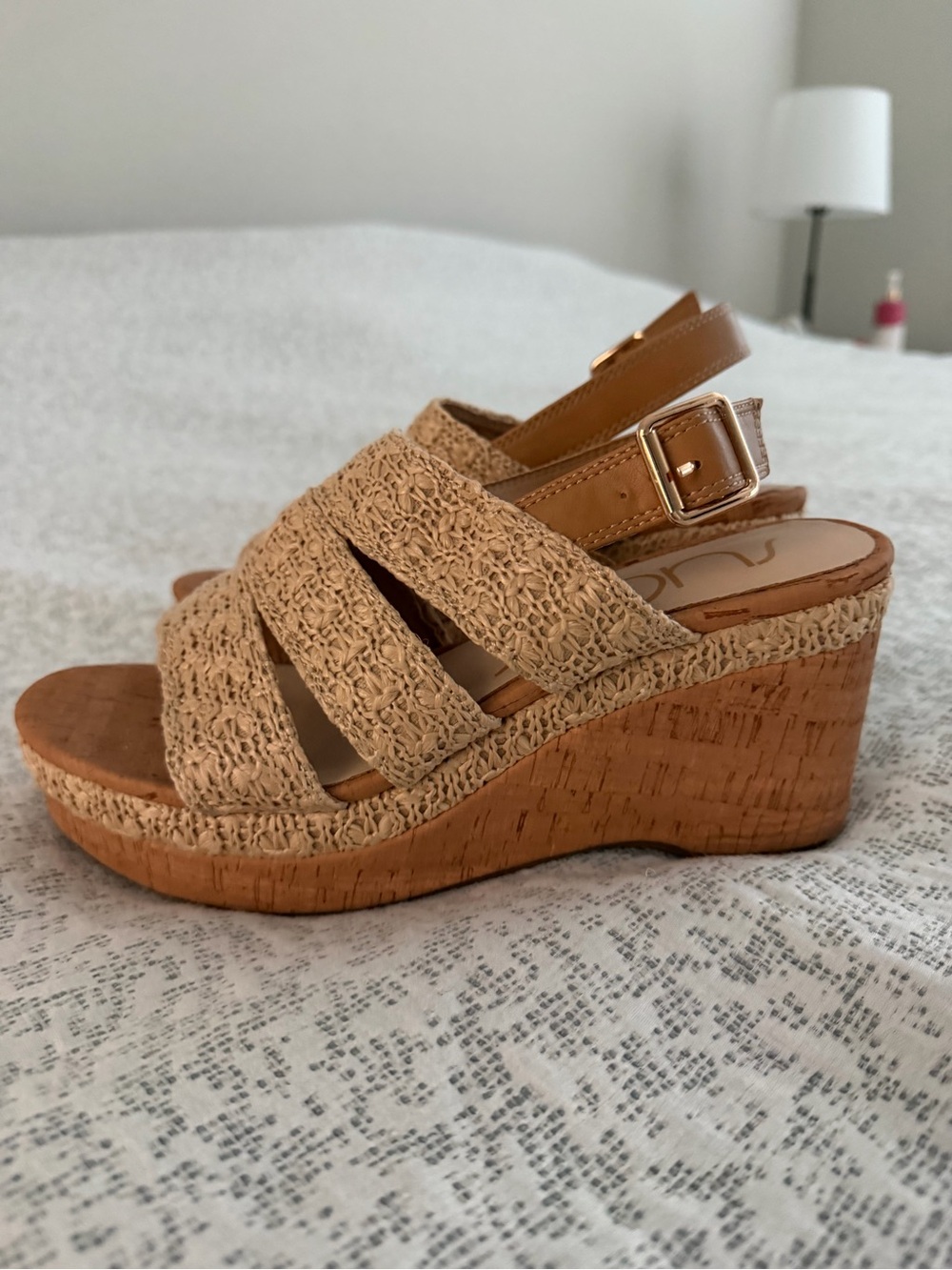Sugar Tan Crochet Wedge Sandals with Cork Platform